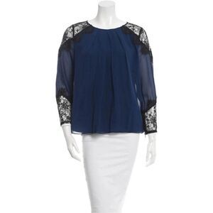 Alice + Olivia Lace-Embellished Silk Top Size Petite